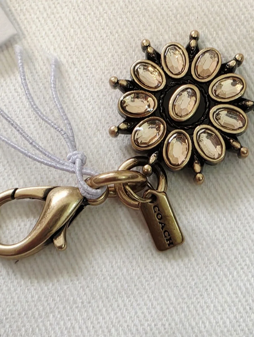 Coach Gold Flower Crystal Charm Key & Card Holder Accent